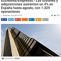 Las fusiones y adquisiciones aumentan un 4% en Espaa hasta agosto, con 1.329 operaciones